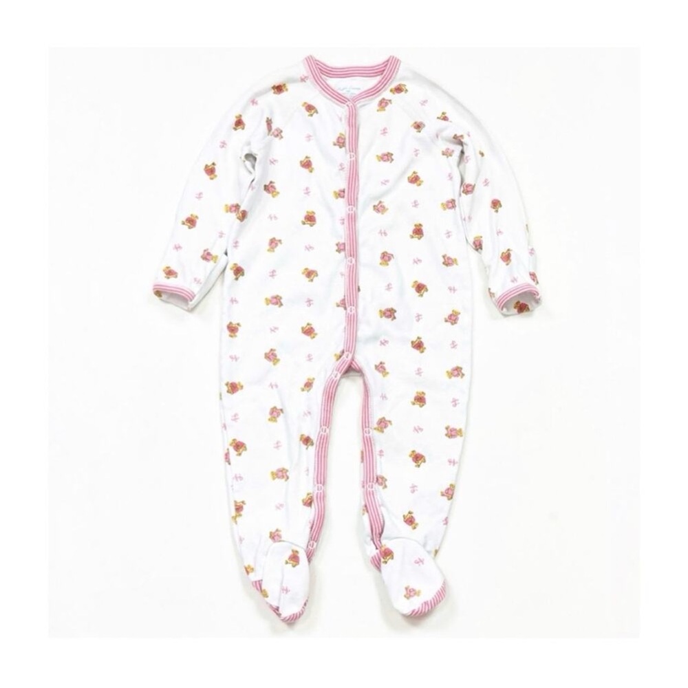 Ralph Lauren Polo Bear Footed Onesie 3M Girls Pink Ralph Lauren Christmas - Picture 3 of 10